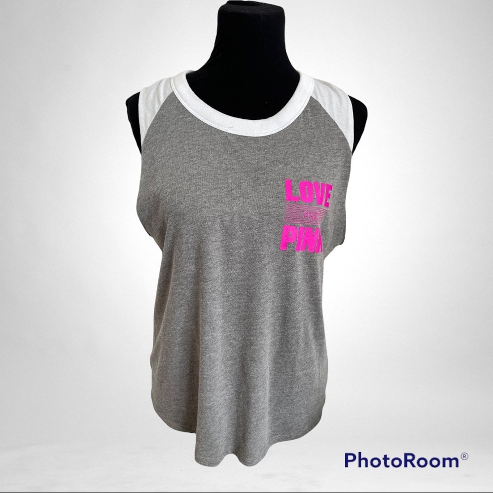 PINK Sleeveless Tee Grey Pink Size M